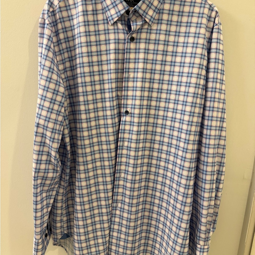 Performance Blue and White Plaid Dress Shirt-Size 17